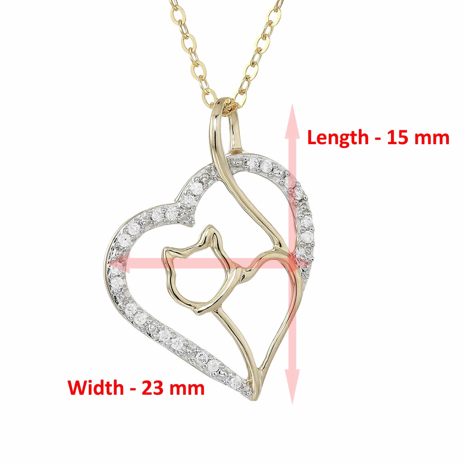 Vir Jewels 1/10 cttw Diamond Pendant, Diamond Cat and Heart Pendant Necklace for Women in 14K Gold with 18 Inch Chain, Prong Setting For Female Adult