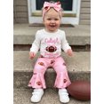 thumbnail image 5 of RUINIXCW Baby Girl Cute Football Fan Outfit Set White Bodysuit with Ball  Pink Ruffle Flare Pants + Headband, 5 of 8