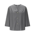 thumbnail image 5 of Wowcloth Women's Solid Color V - neck 3/4 Sleeve Linen - like Loose Top with Decorative Buttons, 5 of 8
