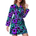thumbnail image 1 of Swirling Robe de Pyjama Rétro des Années 70, Imprimé Lignes Abstraites, Manches Longues, Mode, Col en V, Automne, 1 of 5