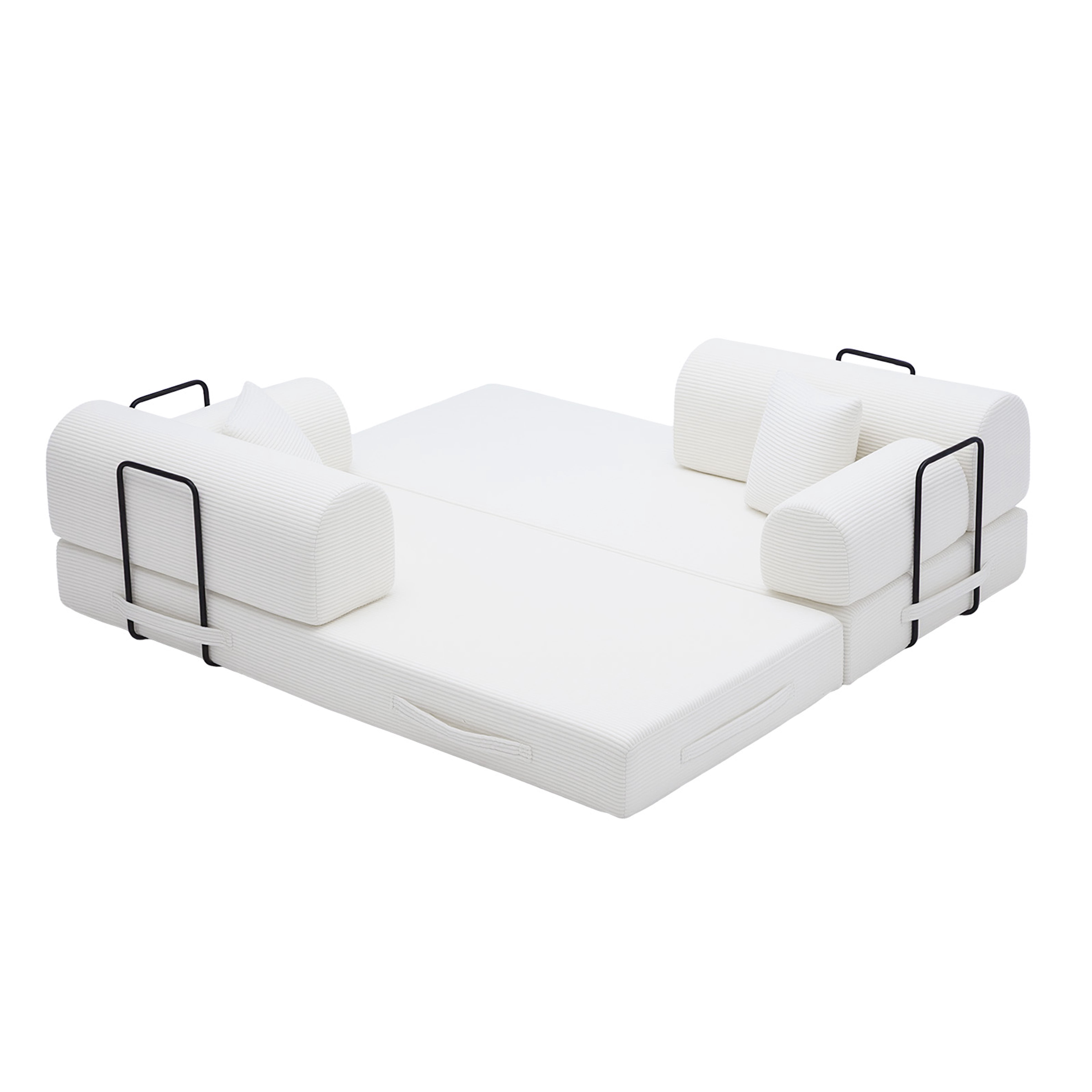 Leumius 79" Convertible Futon Sofa Bed, Boneless Couch for Living Room, Corduroy Folding Mattress Couch with Fixed-Shape Frame, Floor Sofa Lounge Couch with 2 Pillows, No Assembly,Beige