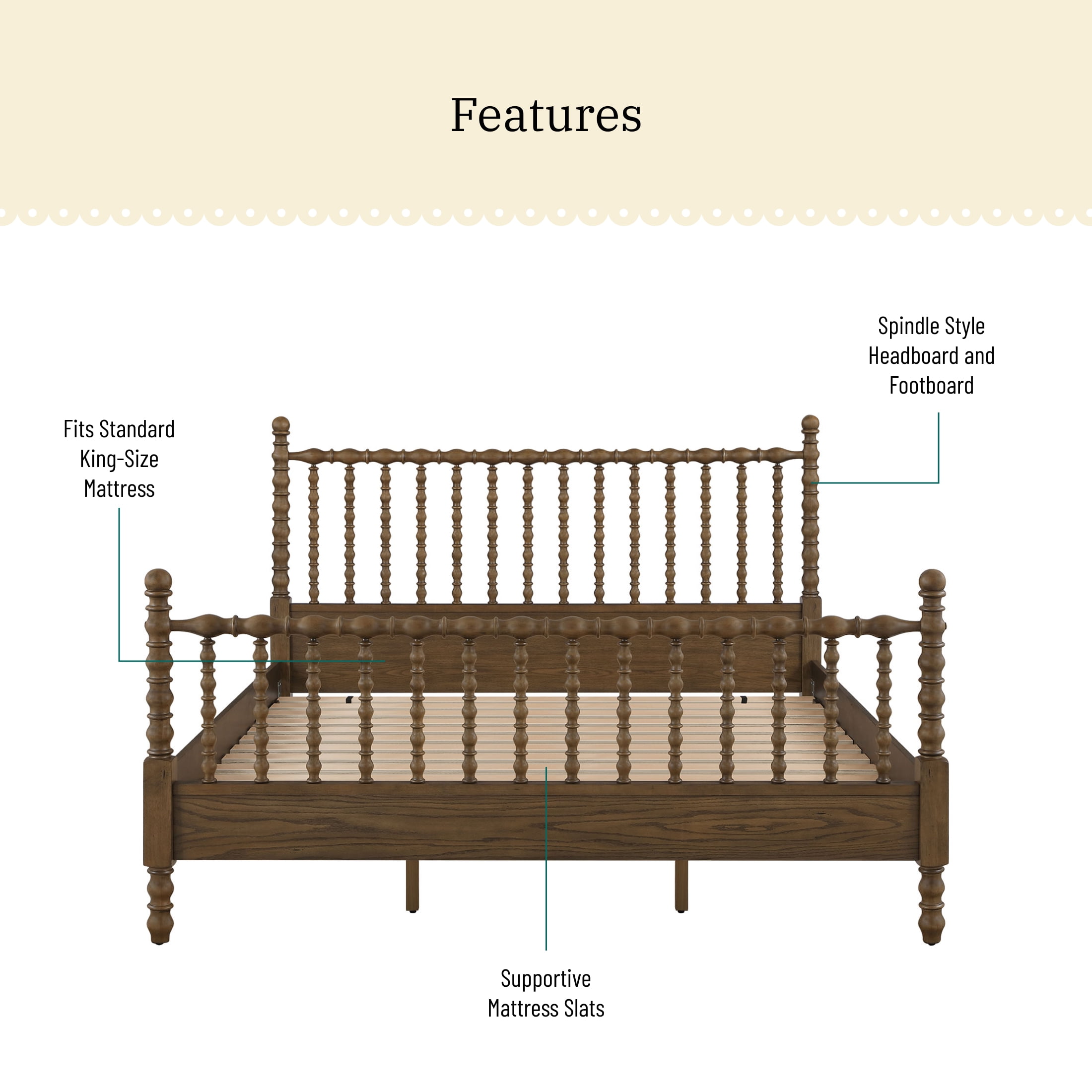 The Pioneer Woman Harper Spindle Bed, King, Homestead Brown