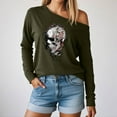 thumbnail image 2 of Tiweut Tops for Women Halloween Graphic Print Long Sleeve Off Shoulder Sweatshirt Ladies Blouse Green,3XL, 2 of 4