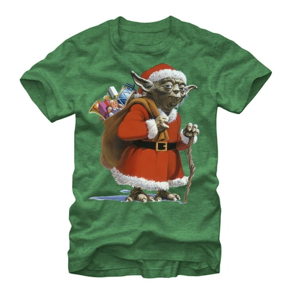 Men's Star Wars Christmas Santa Yoda Graphic Tee Kelly Heather Small