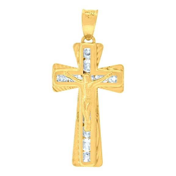 14k Yellow Gold Womens Cubic Zirconia Crucifix Cross Religious Charm Pendant Pendant Necklace for Women