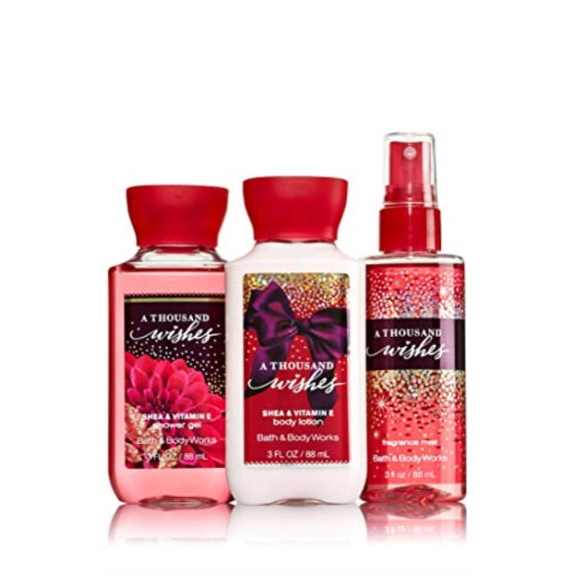 bath & body works a thousand wishes mini body set shower gel, body lotion & fragrance mist