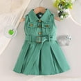 thumbnail image 2 of HAOTAGS Denim Jumper Girls Dresses,Round Neck Causal Sleeveless Toddlers Dress With Belt Green 4 T, 2 of 8