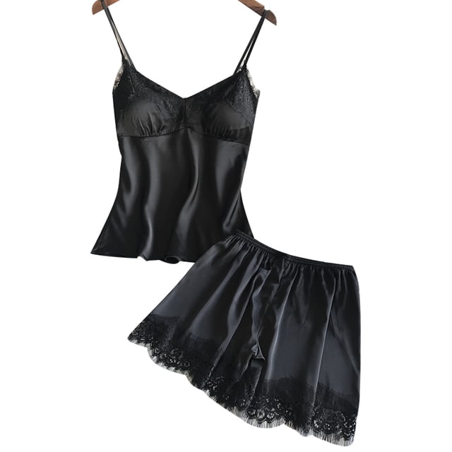Julyccc Ensemble de Pyjama en Satin de Soie pour Femmes avec Shorts, Tenue de Nuit