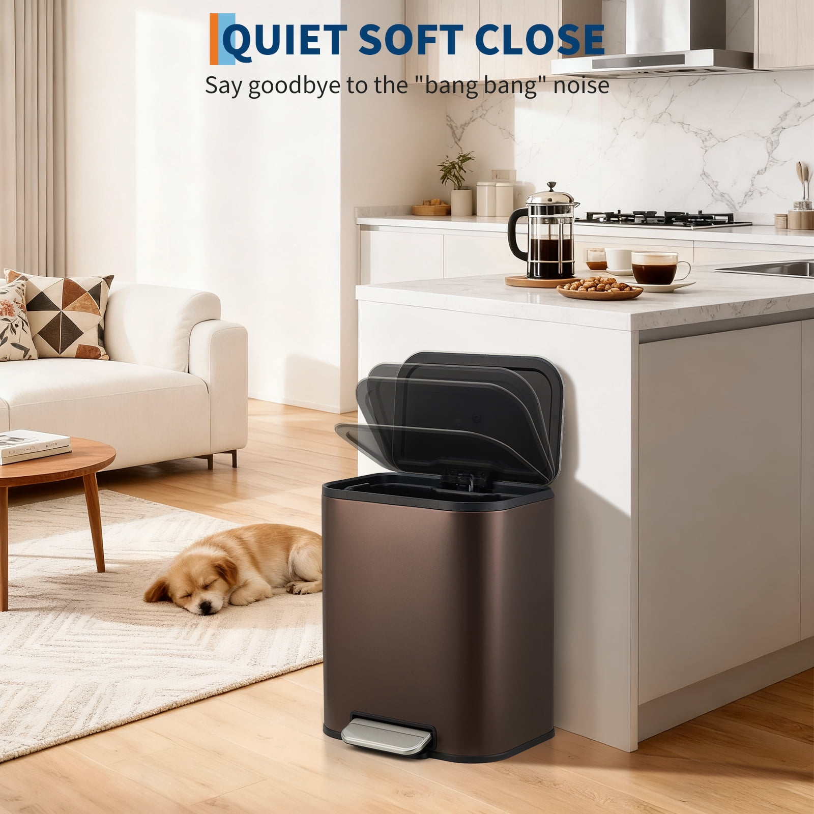 M optimized 20L Trash Can with Lid, 5.3 Gallon Stainless Steel Garbage Bin for Kitchen, Rectangular Trash Can with Step-On Pedal and Inner Bucket for Home Office Bathroom Living Room