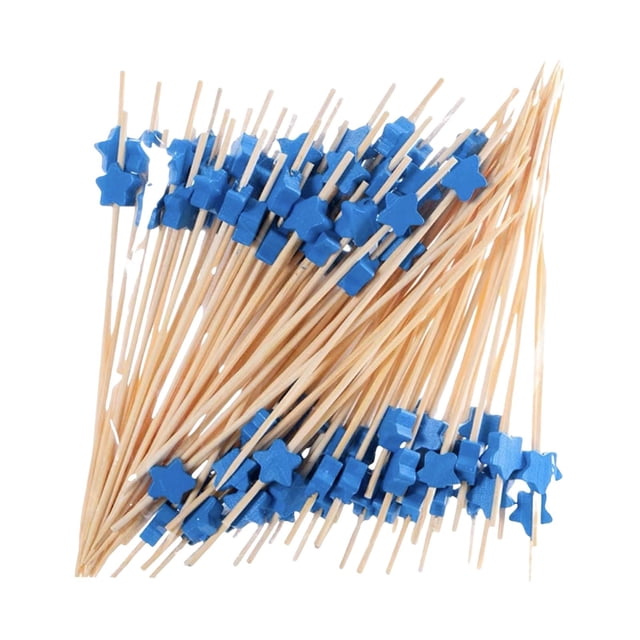 Palillos desechables de bambú para cócteles, fiestas, barbacoas, 100 unidades Azul