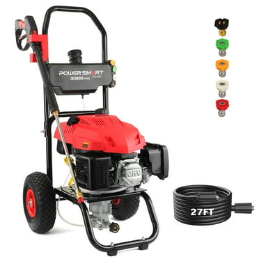 PowerSmart 3300PSI Gas Pressure Washer, 2.5GPM, 201cc Gas Power Washer, 5 Nozzle & Soap Tank, for Cars/ Home/ Work Site