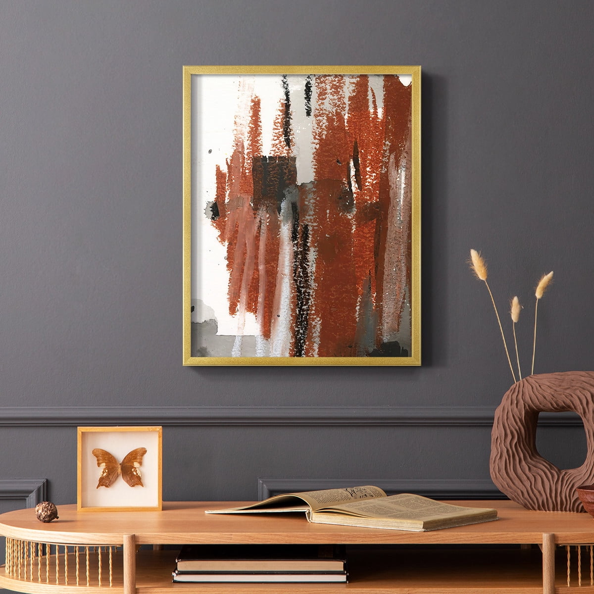 Loft Pastel V Framed Print in Gold Solid Wood Framed Print No Nail Hanging