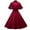 Wine, variant on Fesfesfes Women Dress Solid Color Lace Long Dress Cape Stand Collar Shawl Two-Piece Doll Collar Sling Dress or