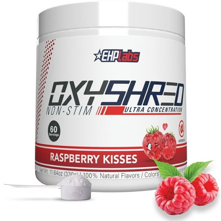 EHP Labs OxyShred Non Stimulant Pre Workout Powder - Stim Free, Caffeine Free Preworkout for Men & Women - Non Stim Preworkout - Sugar Free Energy Powder - Raspberry, 60 Servings