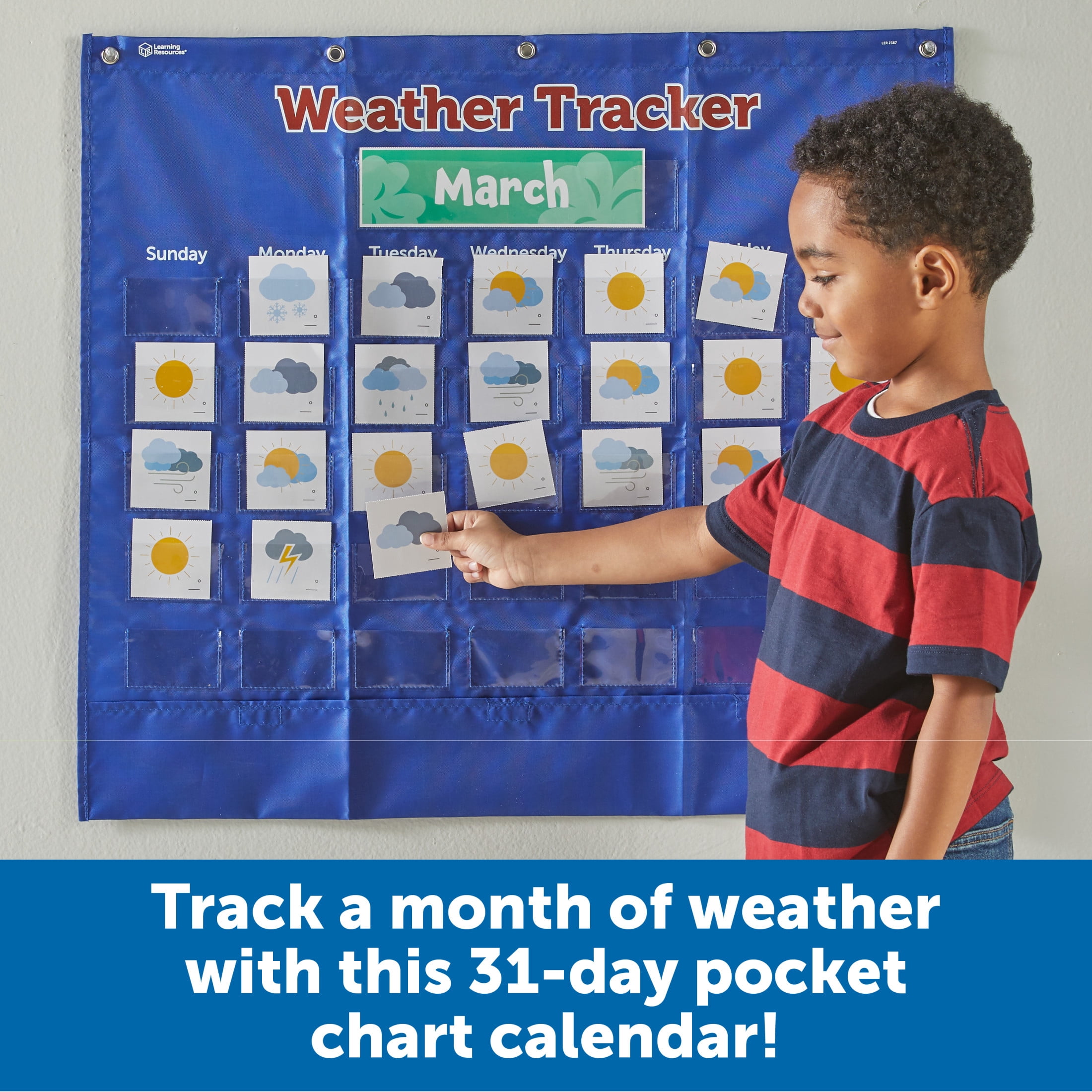 Learning Resources Weather Tracker Pocket Chart, 102 Pieces, Ages 5+, School Supplies for Teachers