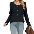 thumbnail image 3 of Suéteres Ligeros para Mujer 2025, Camiseta Henley de Larga, Blusa Informal de Cuello Redondo para Otoño. Negro S, 3 of 10