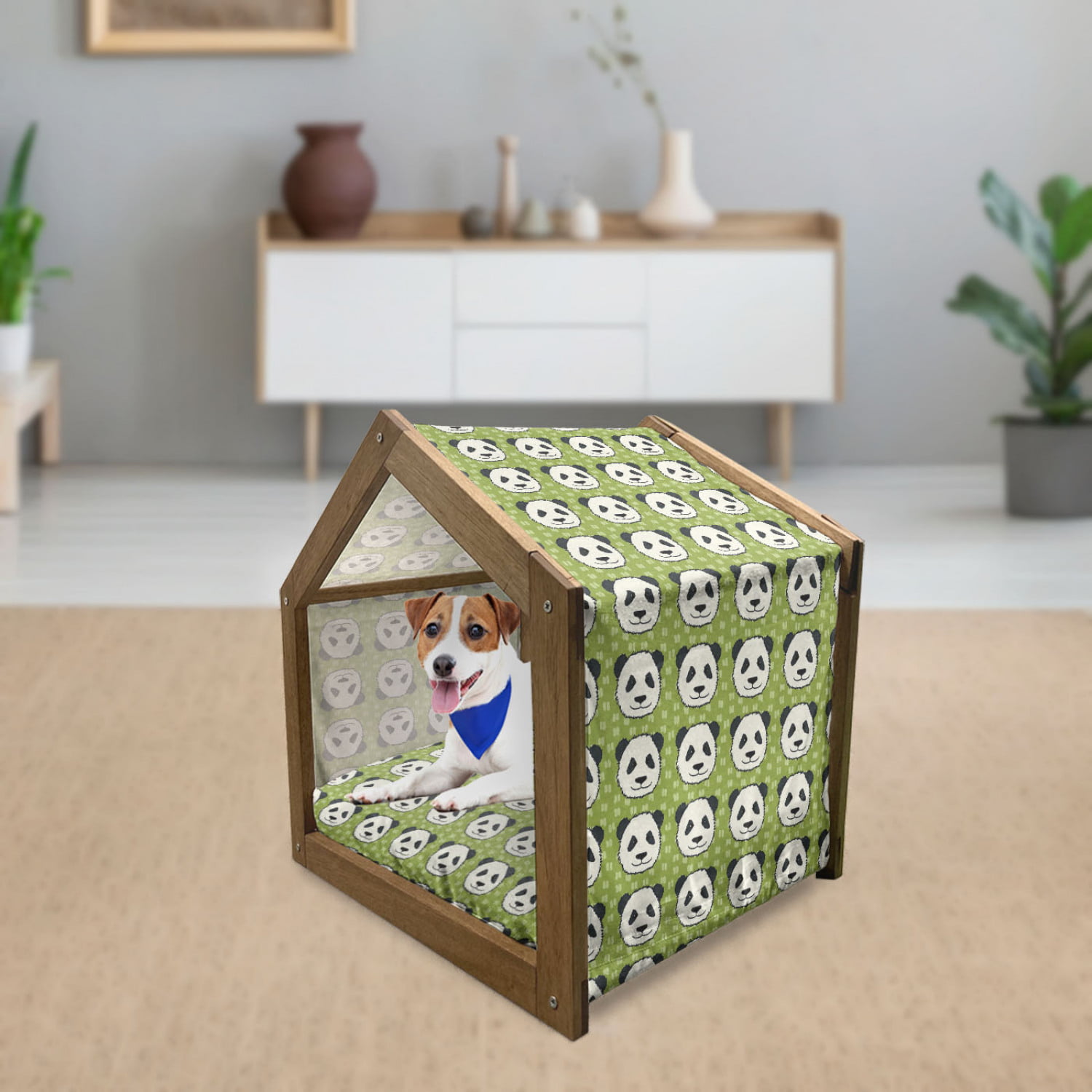 Music Pet House, Toys Playing in A Band Teddy Bear Drums Kitty Obua Fox Panda Cartoon, Outdoor & Indoor Portable Dog Kennel with Pillow and Cover, 5
