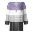 thumbnail image 3 of JULMCOMO Women Summer Tops Casual Loose Fit Tops Striped Print Button Decor V-Neck Fashion Tshirts 3/4 Sleeve Tunic Tops, 3 of 5