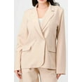 thumbnail image 4 of Saronite Solid Luxe Stretch Woven Loose Fit Long Sleeve Button Front Blazer And Wide Legs Pants Semi Formal Set, Taupe (Women's), 4 of 5