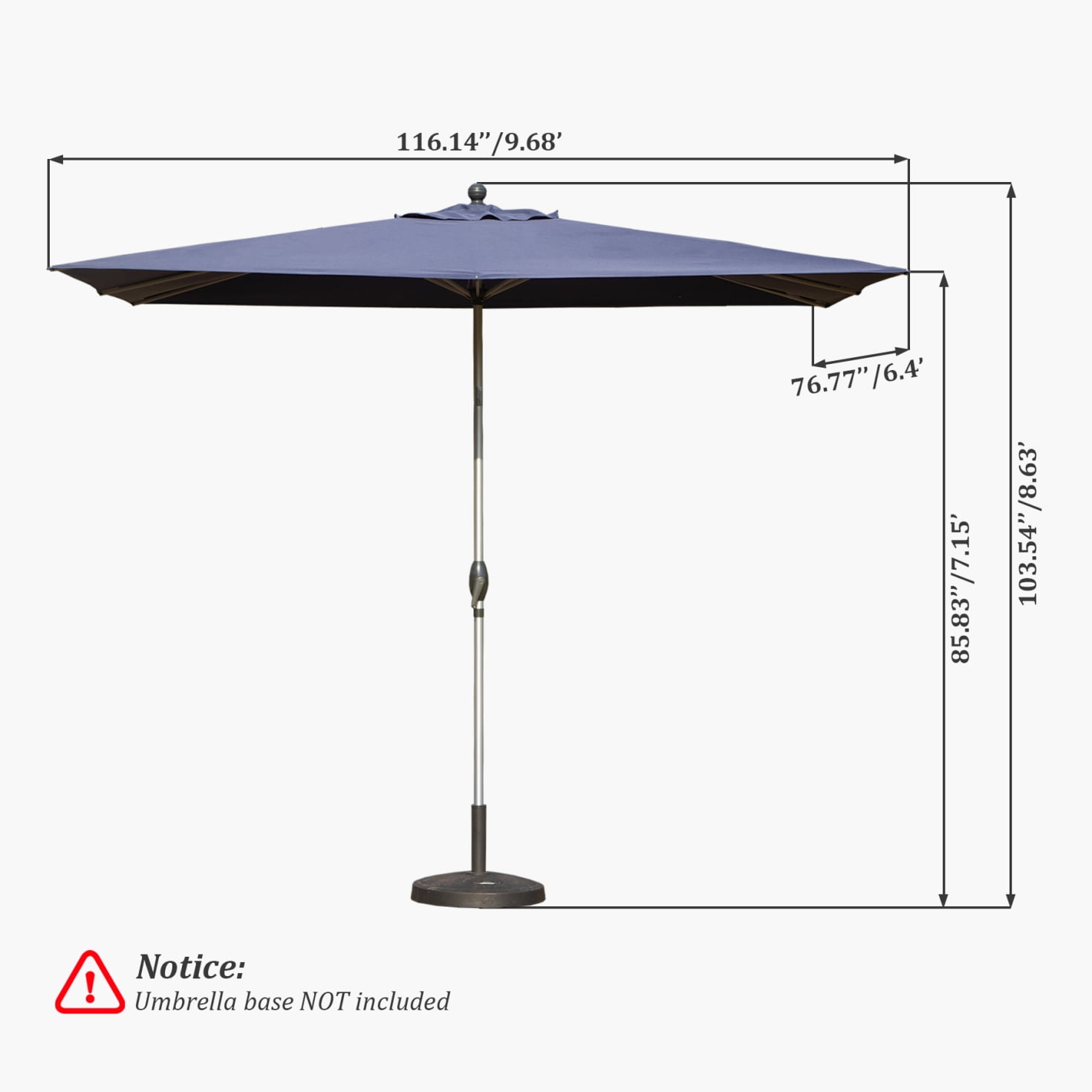 10FT Outdoor Patio Umbrella, Rectangle Market Umbrella with Push Button Tilt and Crank, Table Umbrella 8 Sturdy Ribs UV Protection for Deck, Backyard, Pool, Navy Blue