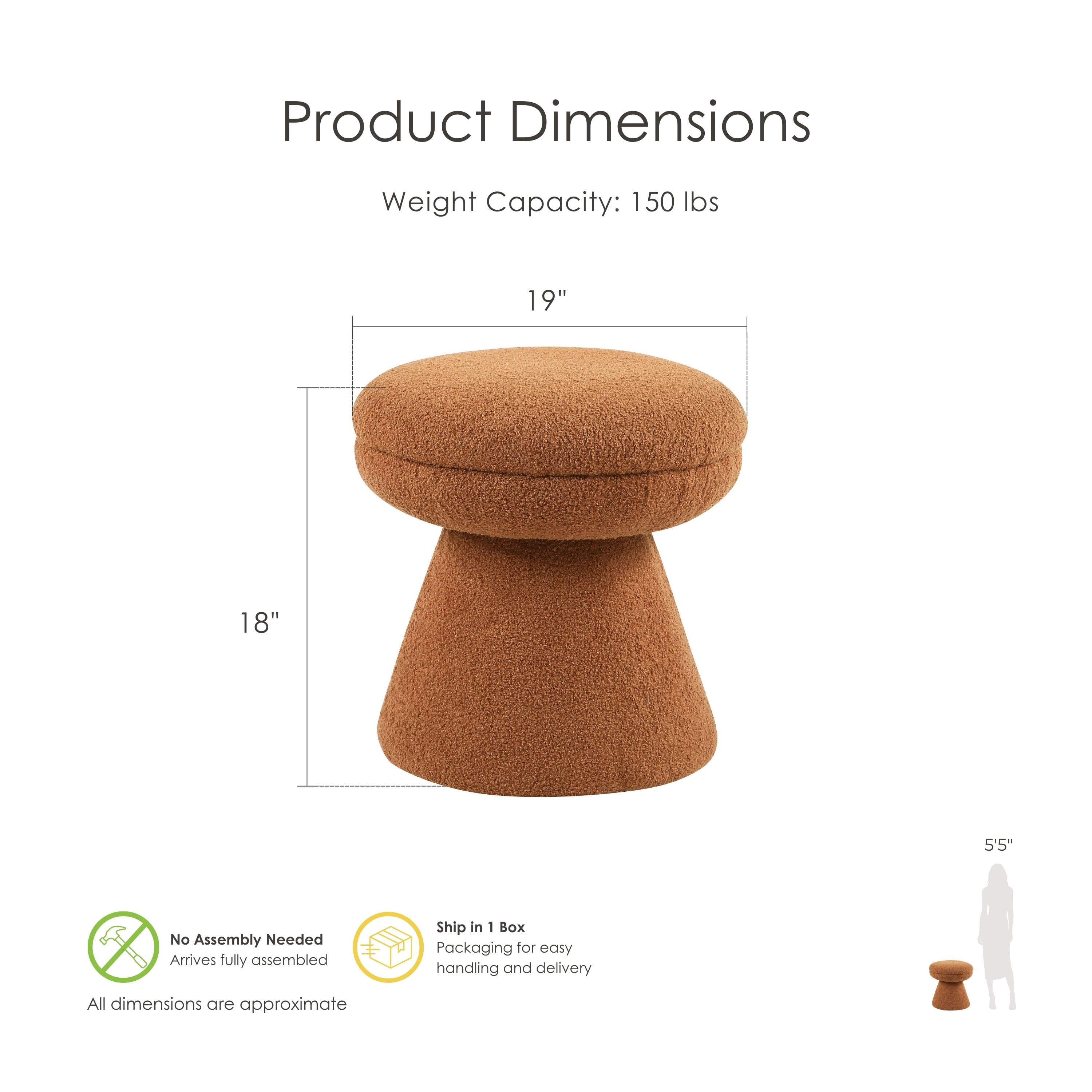 Furniture of America Thia Modern 17.5" Upholstered Mushroom-Shape Design Stool, Saddle Brown