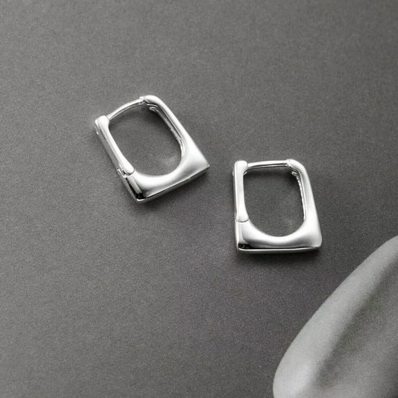 EOEMY Solid 925 Sterling Silver 15*10mm Square Huggie Hoop Earrings
