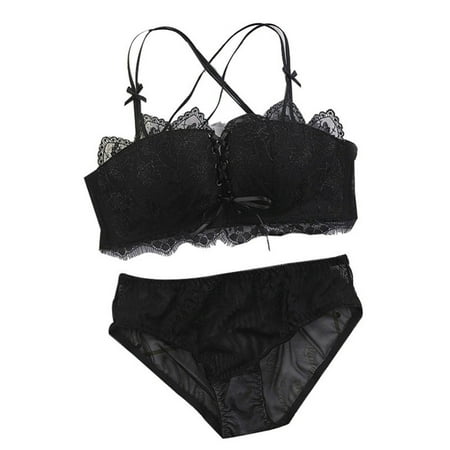 

Women s Lace Lingerie Sexy Gathered Bra Underwear and Panties Set Beautiful Back Black 36ab
