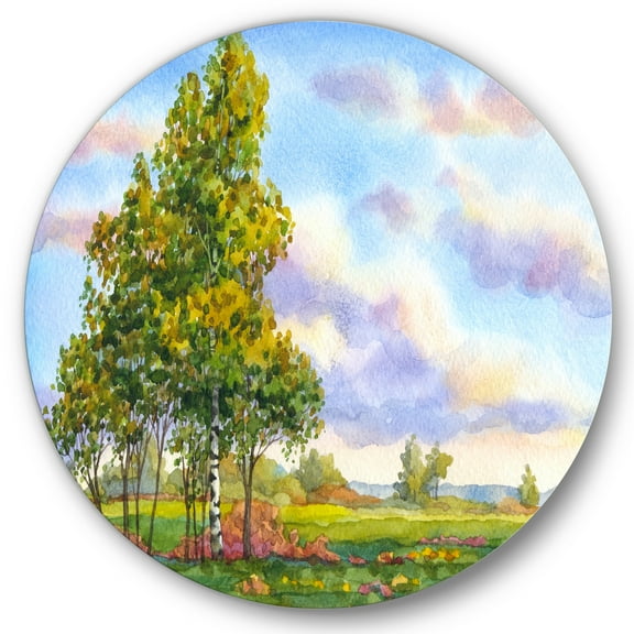 Designart 'The Trees In The Evening Landscape Field ' Traditional Circle Metal Wall Art 36x36 - Disc of 36