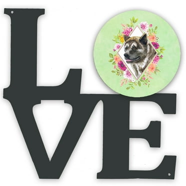 Carolines Treasures CK4273WALV Akita Green Flowers Metal Wall Artwork LOVE 12X12 multicolor