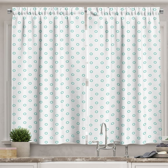 Ambesonne Abstract Kitchen Curtains, Minimal Seafoam Tone Rings, 55"x36", Seafoam and White