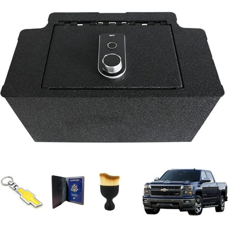 XDeer Hundgun safe for car Premium In-vehicle Console Gun Vault Lock box Compatible with 2022-2034 Chevy Silverado/GMC Sierra 1500 Fingerprint Lock with Backup Key CP1344-0123