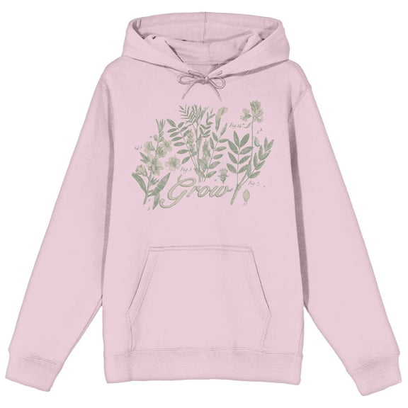 "Grow" Vintage Wildflowers Unisex Adult Pink Graphic Hoodie - Medium