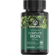PlantFusion Vegan Iron Supplements from, Premium Plant Based Iron Supplements for Women and Men (25mg), Plus Folate & B12, 90 Veggie Capsules