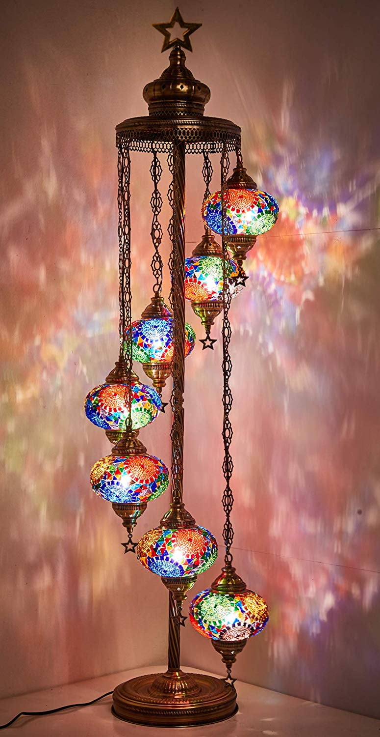 LaModaHome - 7 Big Globes Turkish Moroccan Mosaic Floor Lamp Light