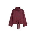 thumbnail image 3 of Women'S Trench Double Breasted Short Jacket High Collar Fall Winter Coats Trendy Outfit with Belt Wine Red M, 3 of 9