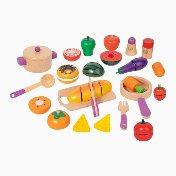 Comida de juguete de madera, accesorios de cocina para juegos de simulación, regalo para fiestas, juego para cortar frutas y verduras, juego de madera