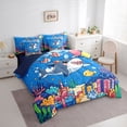 thumbnail image 2 of Feelyou Kawaii Birthday Party Shark Twin Bedding Sets for Kids Boys Girls, Marine Coral Animal Bedding Comforter Set, Blue, Blue Reversible, 7pcs, 2 of 7