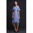 thumbnail image 5 of Bimba Geometric Print Cold Shoulder Women Swing Tunic Flutter Sleeve Midi Dress-Medium, 5 of 6