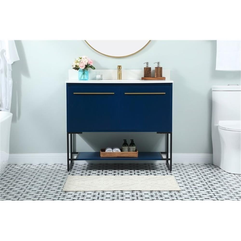 40 inch single bathroom vanity in blue with backsplash