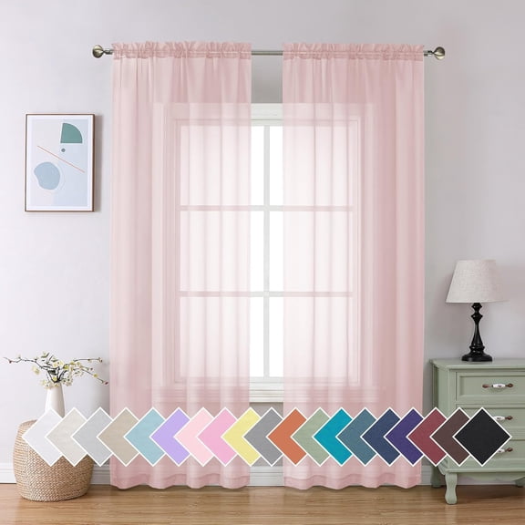 Blush Pink Sheer Curtains 84 Inches Long 2 Panels Set, Light Filtering Soft Airy Voile Rod Pocket Baby Window Drapes for Bedroom Living Room, Each 40Wx84L