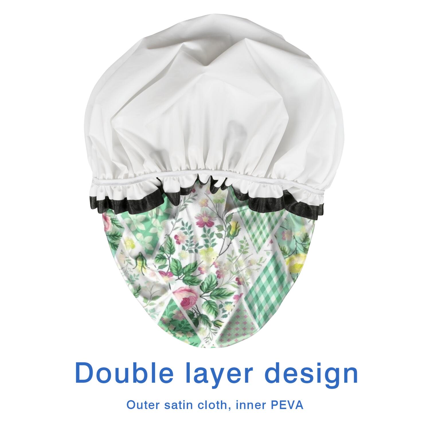 Shower Caps,Pioneer Flower Floral Print Pattern Waterproof Shower Cap for Women 4 Pieces,Double Reusable Hair Cover for Shower PEVA Elastic Stretch Hem