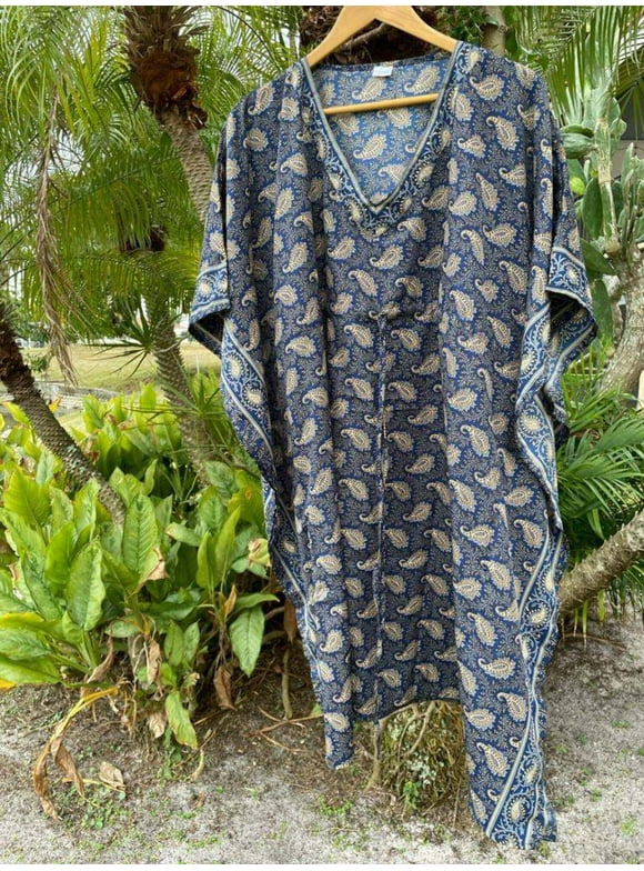 Kaftan Dresses, Butter Silk Tunic Caftan, Dark Blue L-3XL