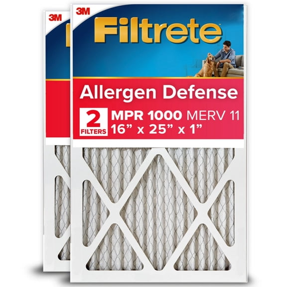 Filtrete 16x25x1 HVAC Furnace Air Filter, MPR 1000 MERV 11, Allergen Defense, 2 Filters