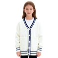 thumbnail image 3 of EnJoCho Boys Girls V Neck Cardigan Sweater Kids Button Down Knit School 𝖴niform Soft Cotton Warm Knitted Outerwear Pocket Cozy Pullover Fall Winter Wear Layering Piece, 3 of 7