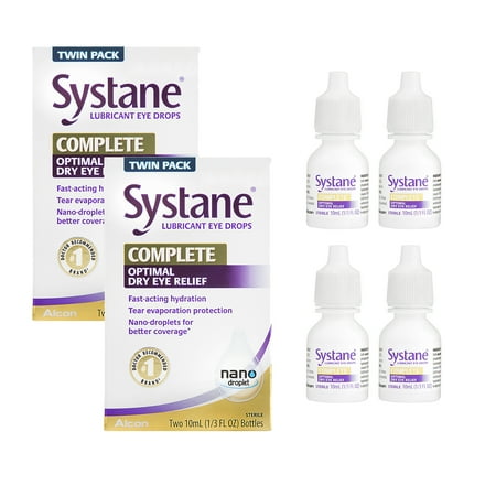 (4 pack) SYSTANE COMPLETE Twin Pack, Lubricant Eye Drops for Dry Eye Symptom Relief, 4 Total 10mL Bottles
