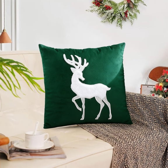 Byujiro Christmas Elk Embroidered Pillow Cover Soft Christmas Decor Cushion Case for Sofa Bed Couch Christmas Decorations