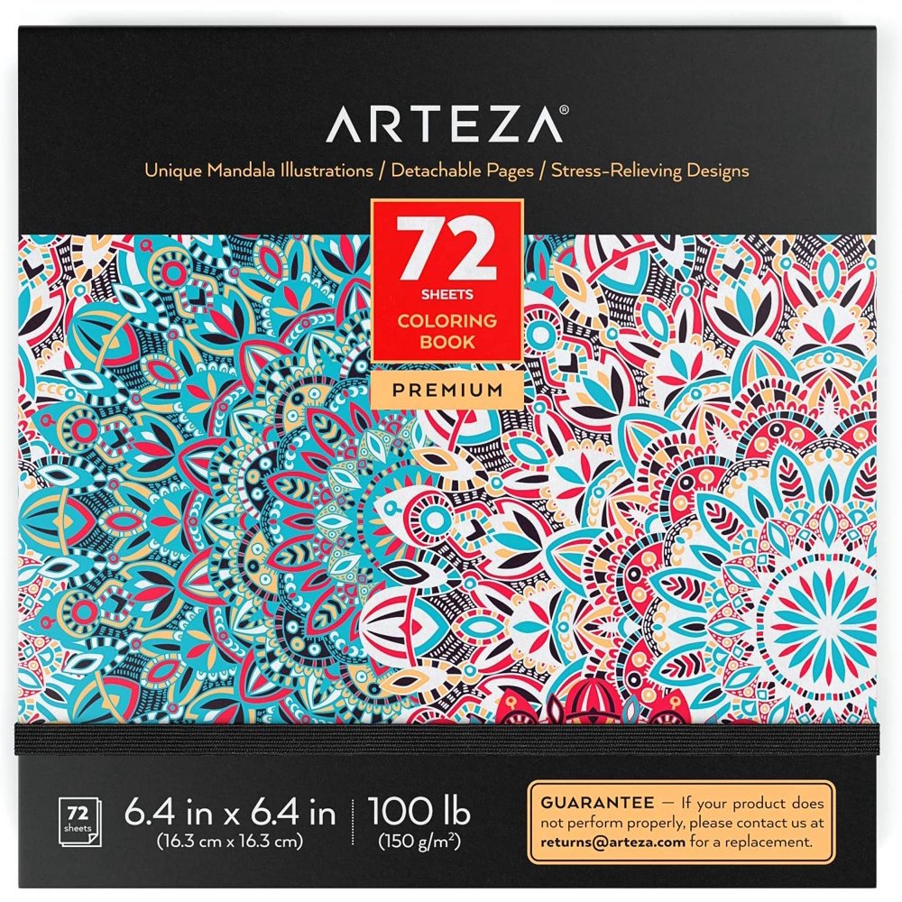 Arteza Adult Coloring Book, Mandala Illustrations, 6.4"x6.4" 72