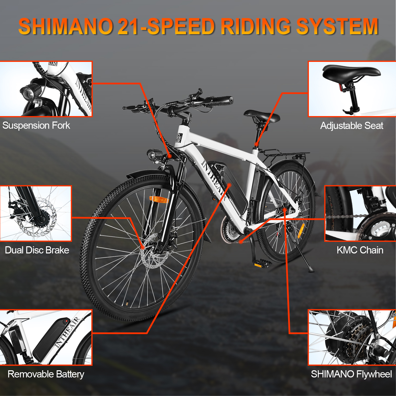 ZNH 26" Electric Mountain Bicycle for Adults, 350W