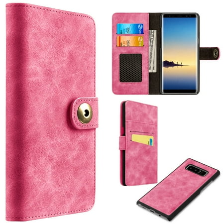 Pocket Pc Leather - Samsung Galaxy Case, Premium Leather Hybrid Dual Layer Luxurious Back Cover (Lightweighted, Card Slots, Multi Pockets,Detachable Magnetic PC Case ) for Samsung Galaxy Note 8 SM-N950U - Pink