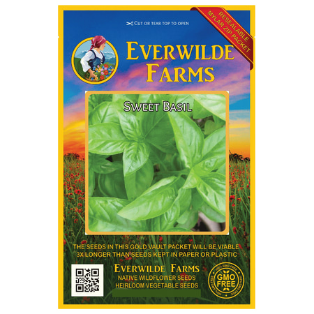 Everwilde Farms - 1000 Sweet Basil Herb Seeds - Gold Vault Jumbo Bulk Seed